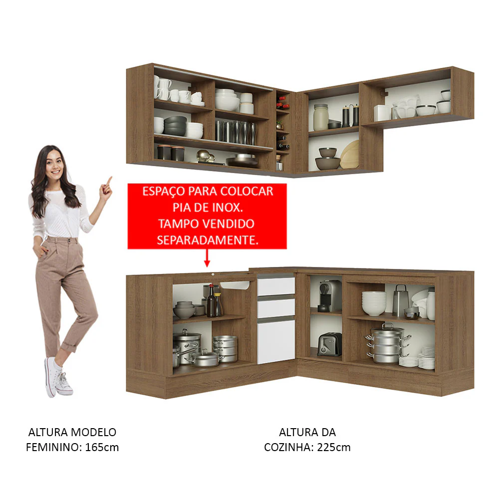 Armário de Cozinha Completa de Canto 349cm Rustic Branco Glamy Madesa 02 - Image 5
