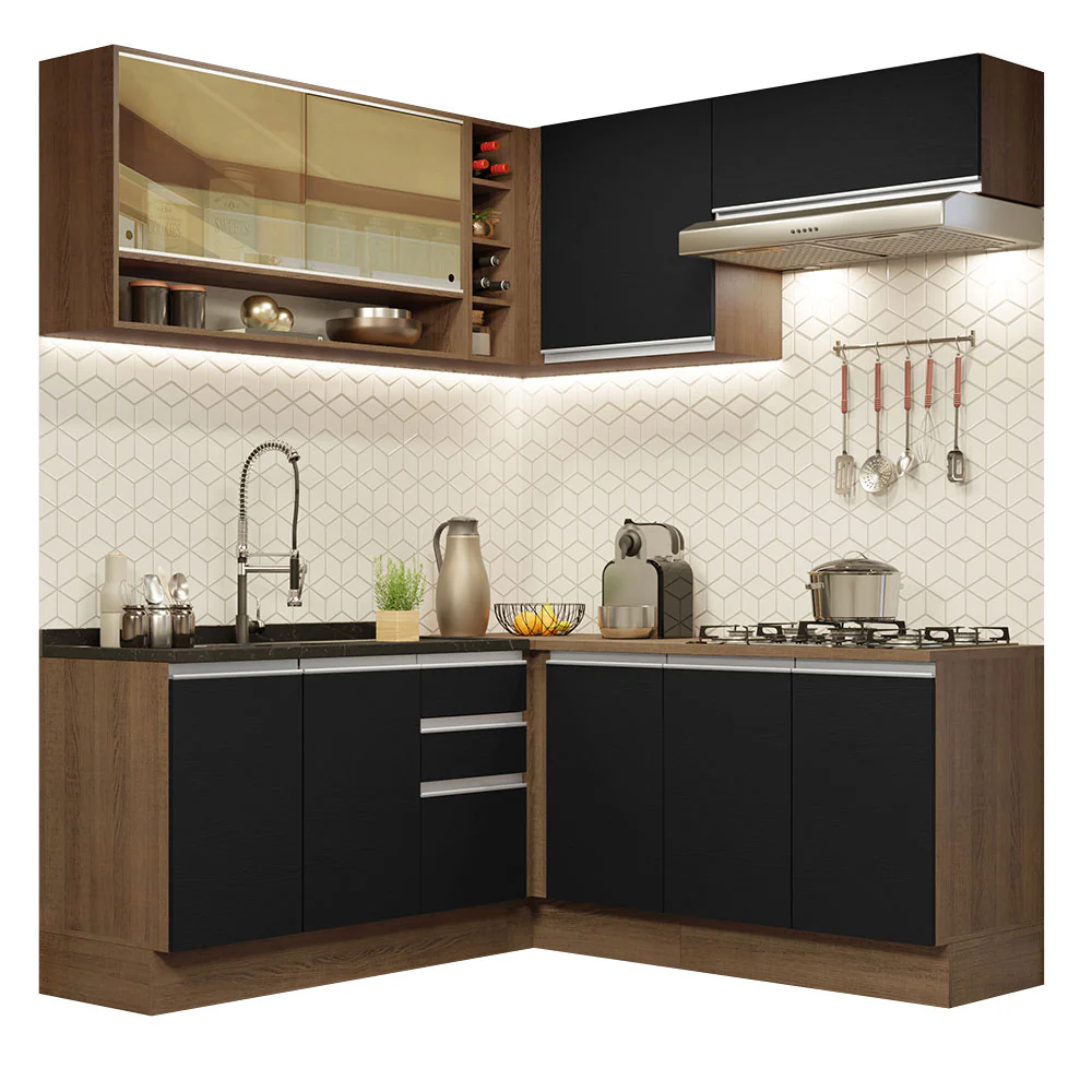 Armário de Cozinha Completa de Canto 349cm Rustic Preto Glamy Madesa 02 - Image 2