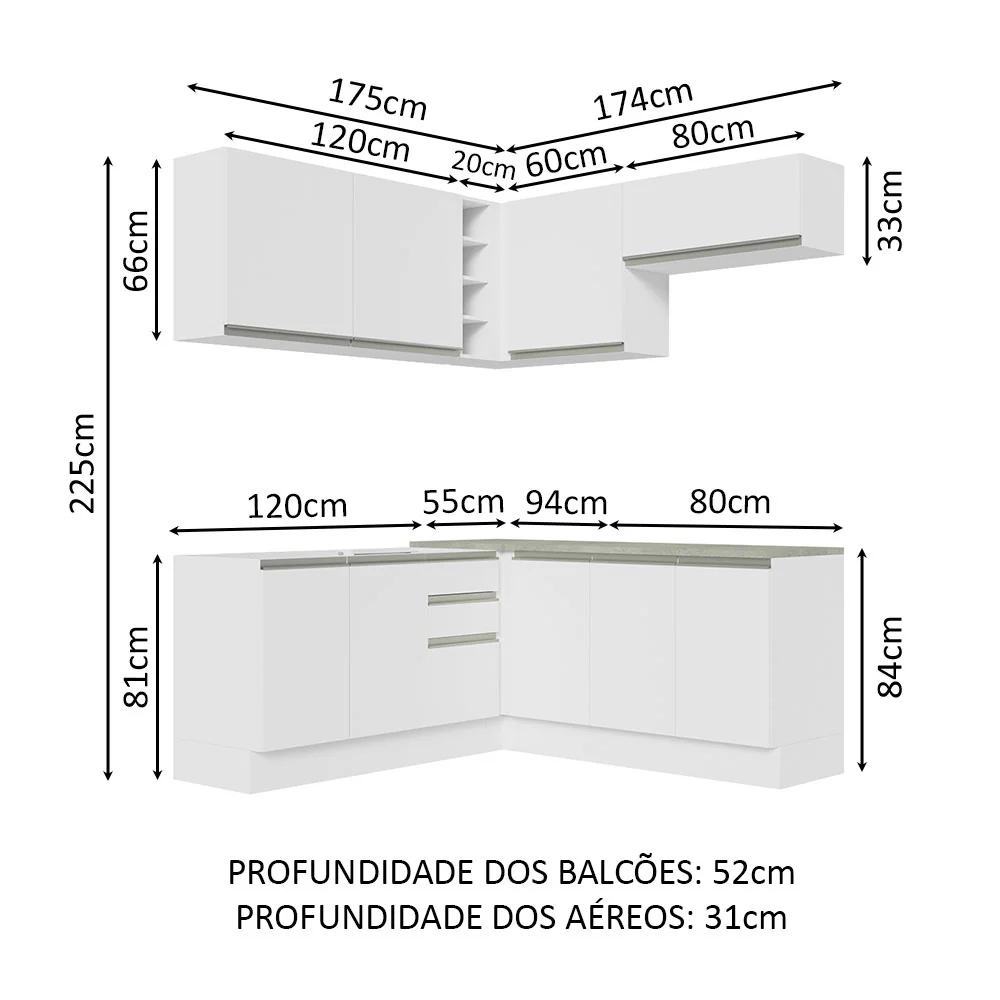 Armário de Cozinha Completa de Canto 349cm Branco Glamy Madesa 03 - Image 3