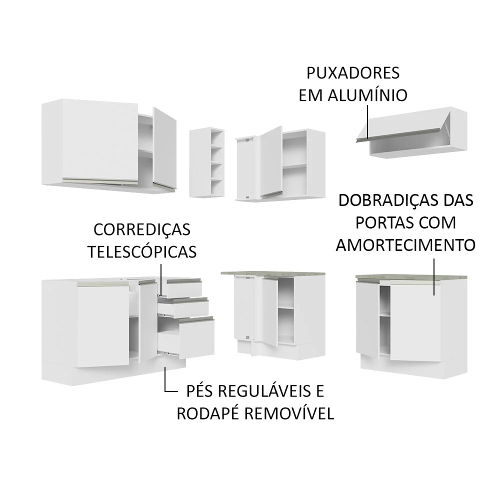 Armário de Cozinha Completa de Canto 349cm Branco Glamy Madesa 03 - Image 4