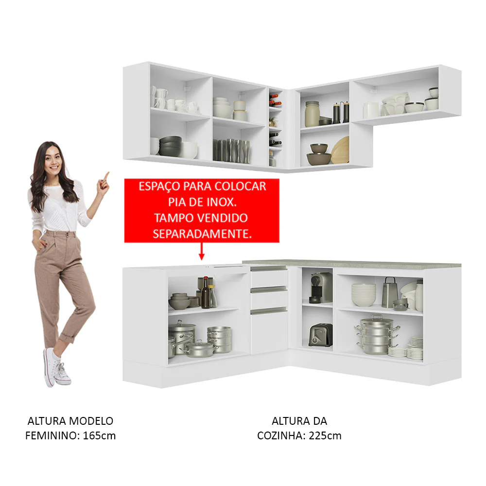 Armário de Cozinha Completa de Canto 349cm Branco Glamy Madesa 03 - Image 5