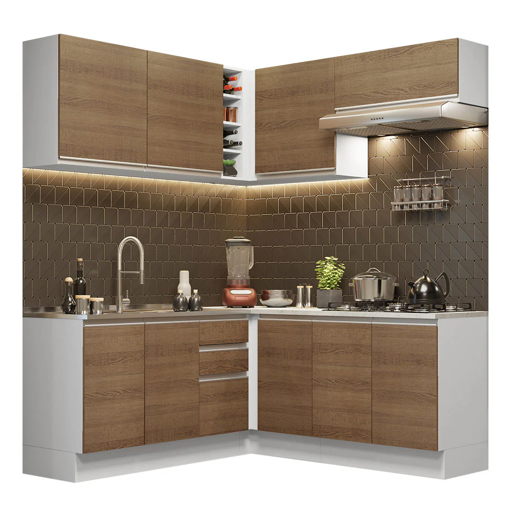 Armário de Cozinha Completa de Canto 349cm Branco Rustic Glamy Madesa 03 - Image 2