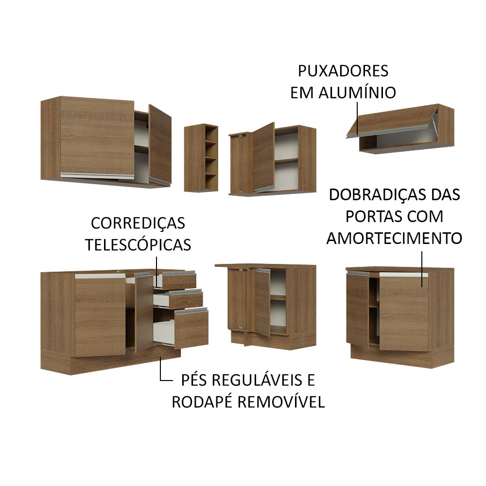 Armário de Cozinha Completa de Canto 349cm Rustic Glamy Madesa 03 - Image 4