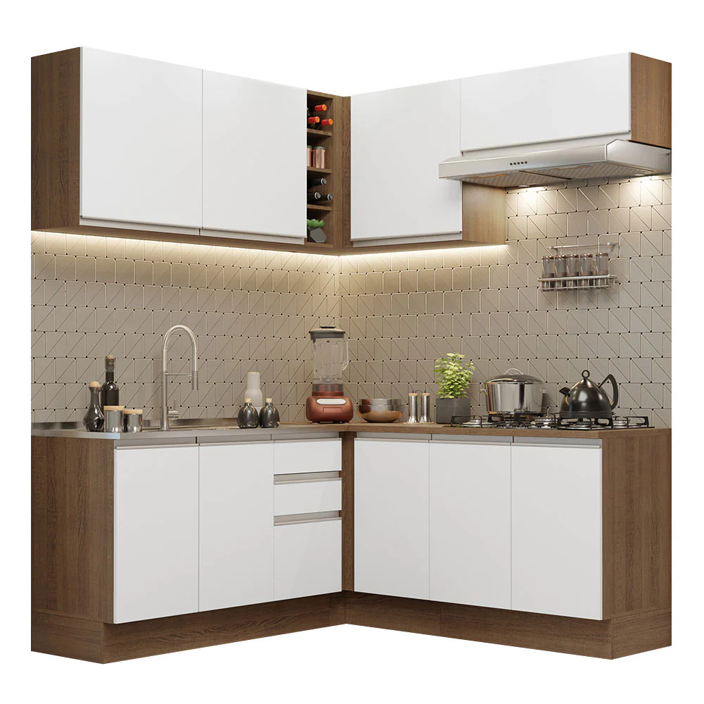 Armário de Cozinha Completa de Canto 349cm Rustic Branco Glamy Madesa 03 - Image 2