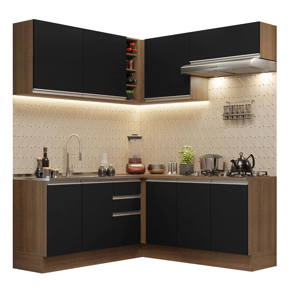 Armário de Cozinha Completa de Canto 349cm Rustic Preto Glamy Madesa 03 - Image 2