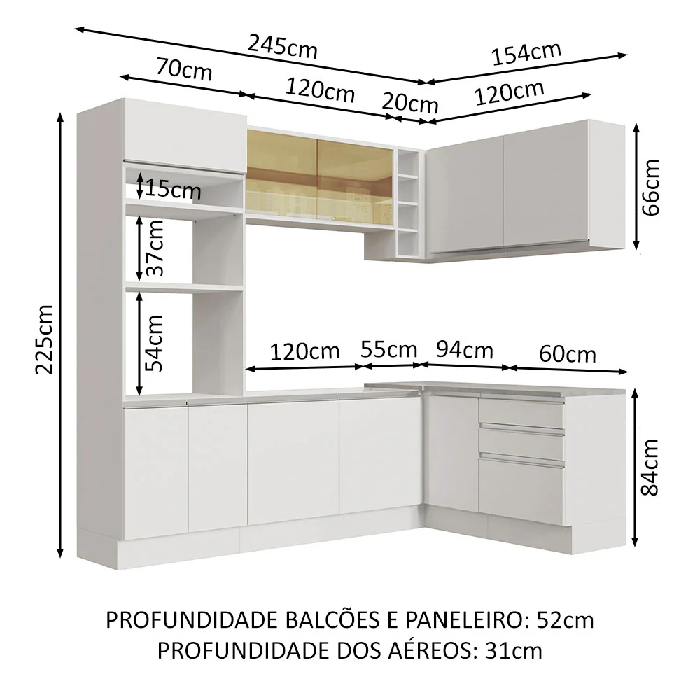 Armário de Cozinha Completa de Canto 399cm Branco Glamy Madesa 02 - Image 3