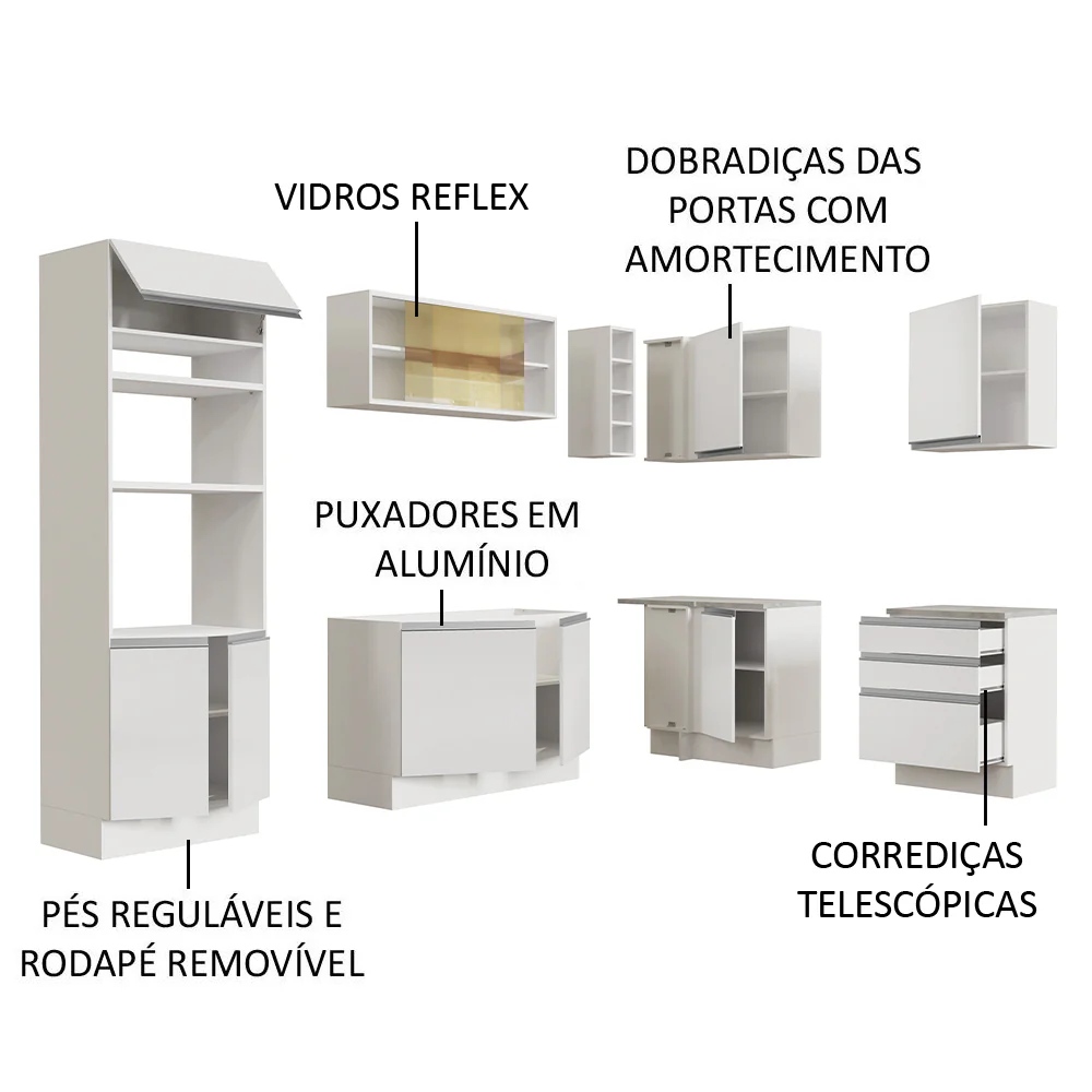 Armário de Cozinha Completa de Canto 399cm Branco Glamy Madesa 02 - Image 4