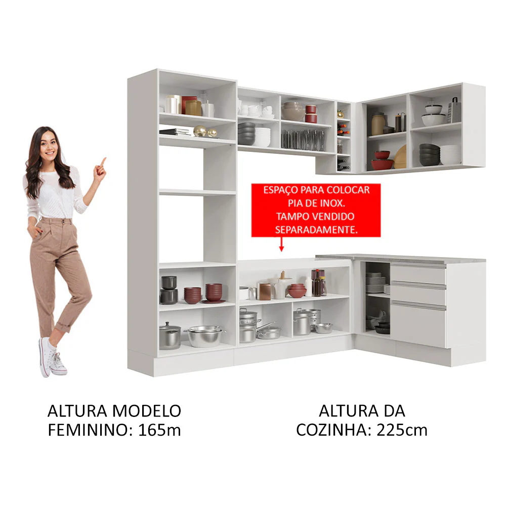 Armário de Cozinha Completa de Canto 399cm Branco Glamy Madesa 02 - Image 5