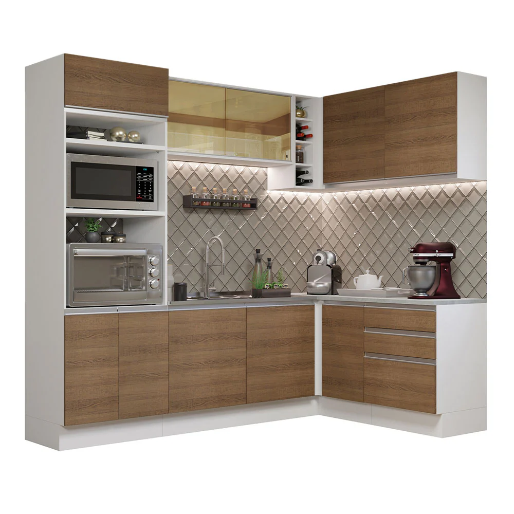 Armário de Cozinha Completa de Canto 399cm Branco Rustic Glamy Madesa 02 - Image 2