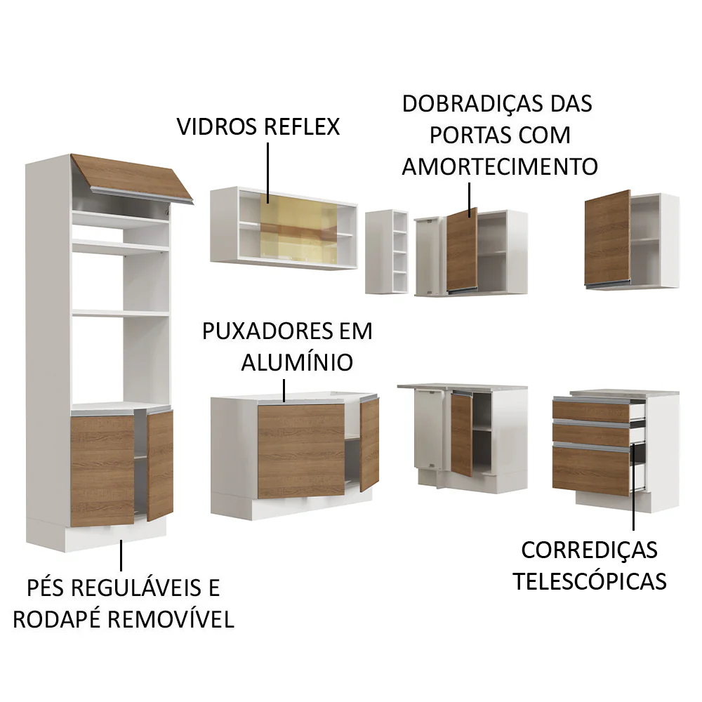 Armário de Cozinha Completa de Canto 399cm Branco Rustic Glamy Madesa 02 - Image 4