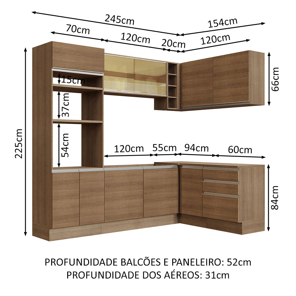Armário de Cozinha Completa de Canto 399cm Rustic Glamy Madesa 02 - Image 3