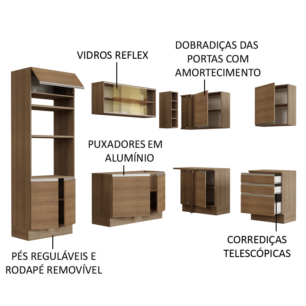 Armário de Cozinha Completa de Canto 399cm Rustic Glamy Madesa 02 - Image 4