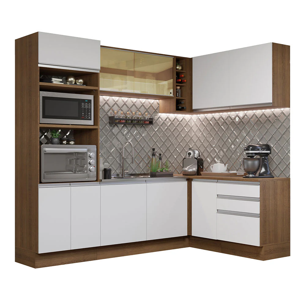 Armário de Cozinha Completa de Canto 399cm Rustic Branco Glamy Madesa 02 - Image 2