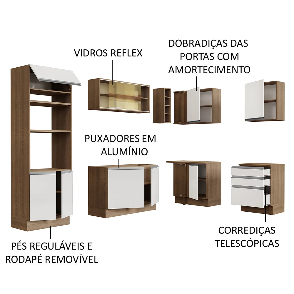 Armário de Cozinha Completa de Canto 399cm Rustic Branco Glamy Madesa 02 - Image 4
