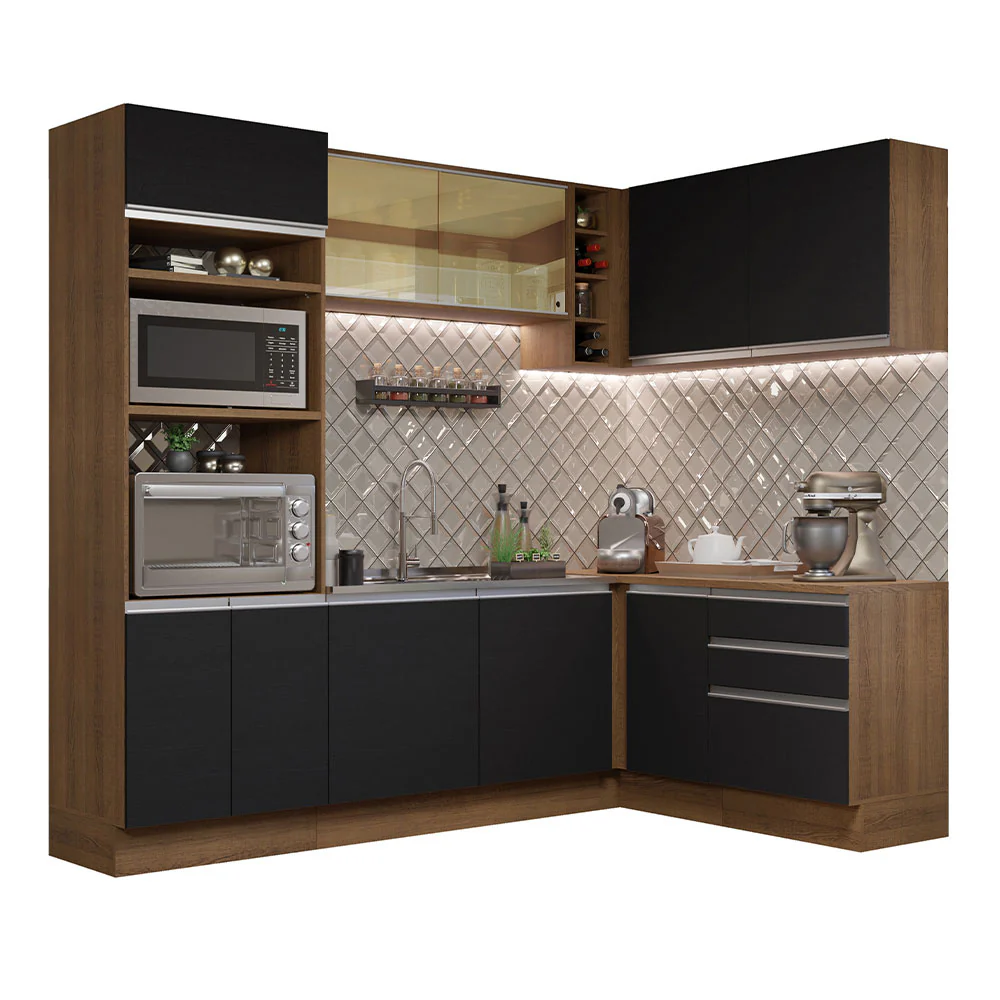 Armário de Cozinha Completa de Canto 399cm Rustic Preto Glamy Madesa 02 - Image 2
