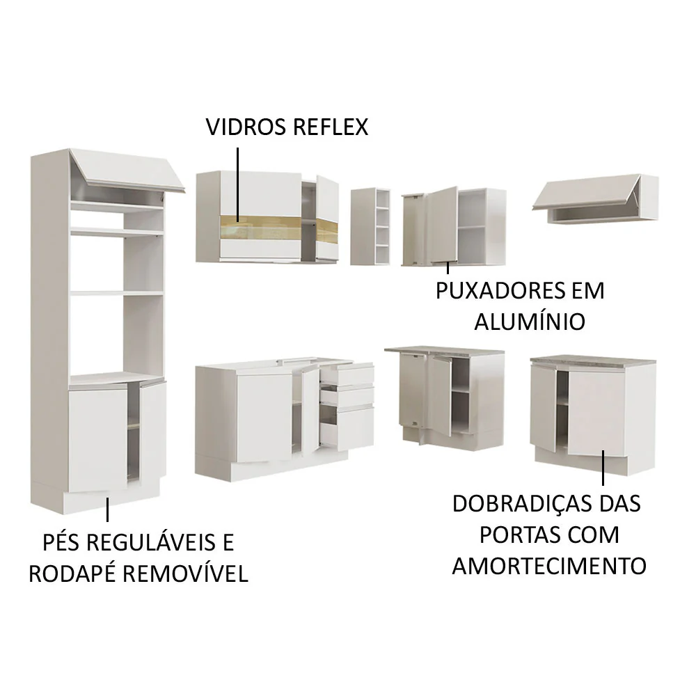 Armário de Cozinha Completa de Canto 419cm Branco Glamy Madesa 01 - Image 4