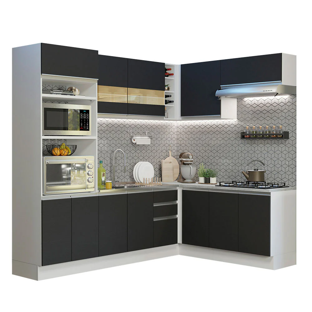 Armário de Cozinha Completa de Canto 419cm Branco/Preto Glamy Madesa 01 - Image 2
