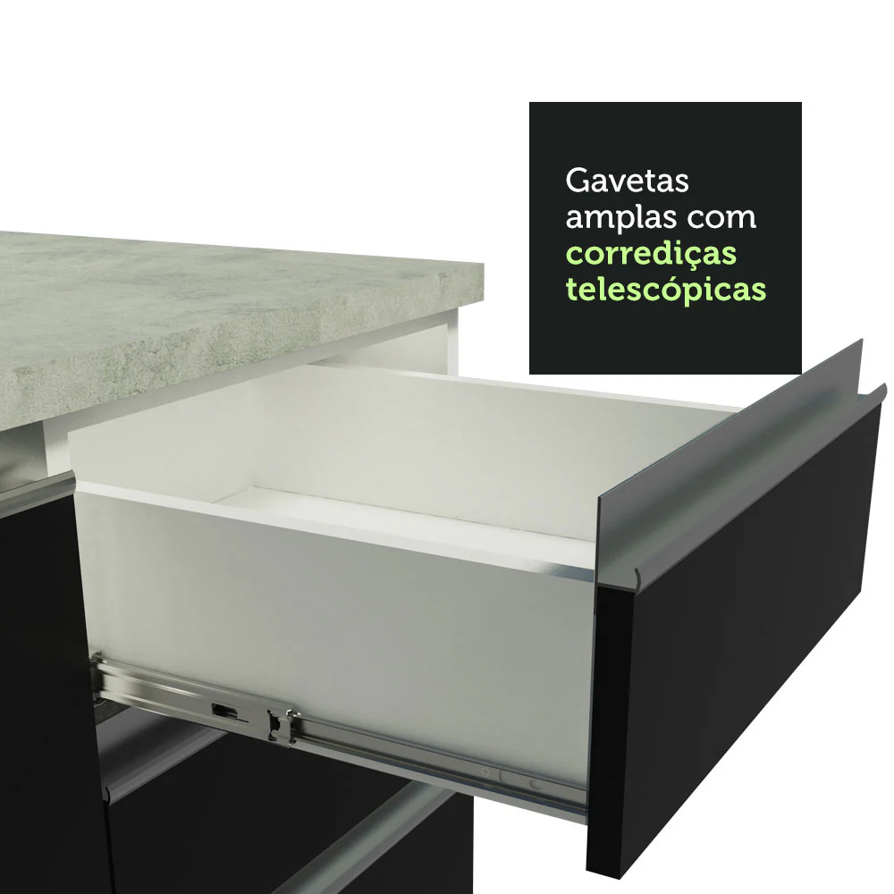 Armário de Cozinha Completa de Canto 419cm Branco/Preto Glamy Madesa 01 - Image 7