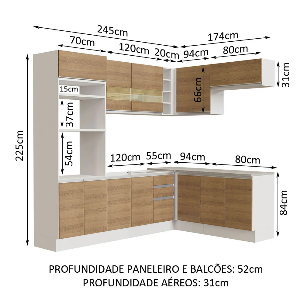 Armário de Cozinha Completa de Canto 419cm Branco/Rustic Glamy Madesa 01 - Image 3