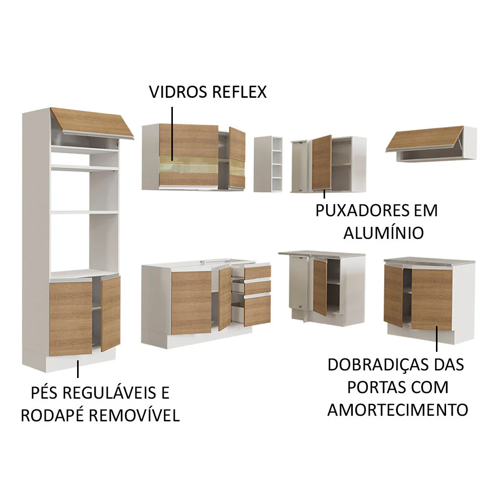 Armário de Cozinha Completa de Canto 419cm Branco/Rustic Glamy Madesa 01 - Image 4