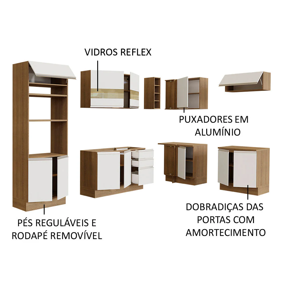 Armário de Cozinha Completa de Canto 419cm Rustic/Branco Glamy Madesa 01 - Image 4