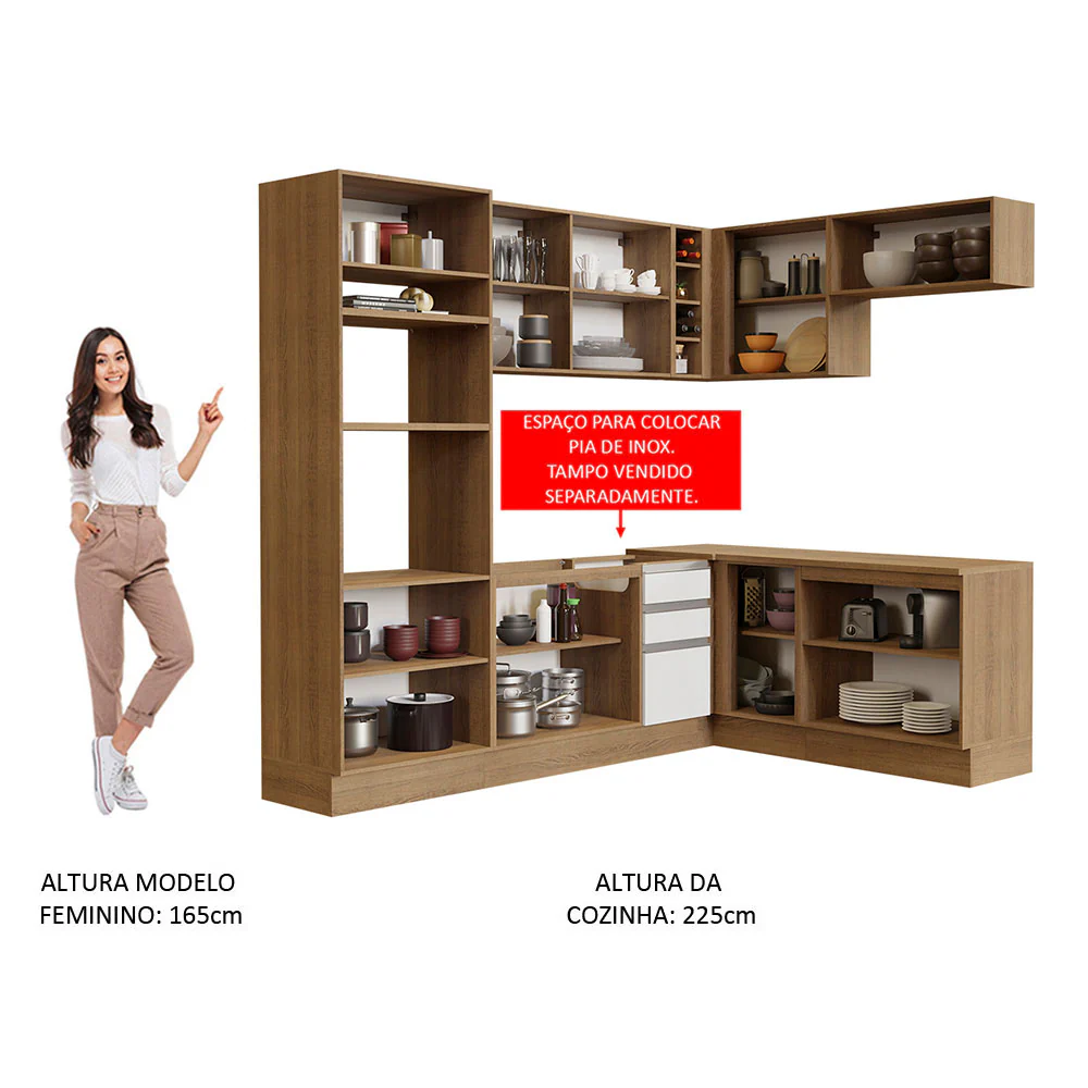 Armário de Cozinha Completa de Canto 419cm Rustic/Branco Glamy Madesa 01 - Image 5
