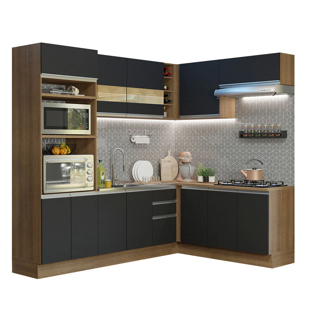 Armário de Cozinha Completa de Canto 419cm Rustic/Preto Glamy Madesa 01 - Image 2