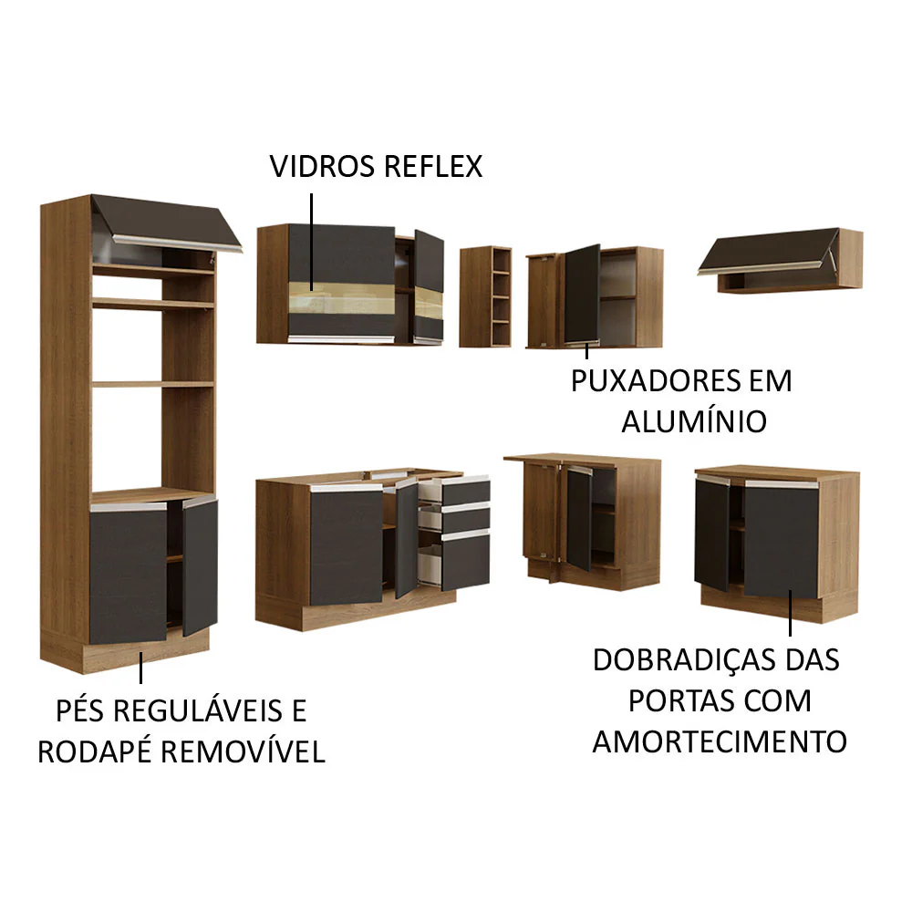 Armário de Cozinha Completa de Canto 419cm Rustic/Preto Glamy Madesa 01 - Image 4