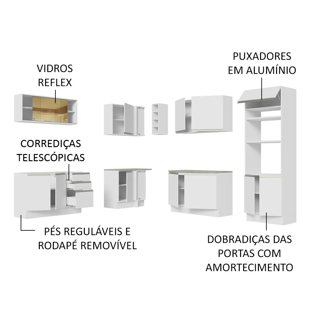 Armário de Cozinha Completa de Canto 459cm Branco Glamy Madesa 01 - Image 4