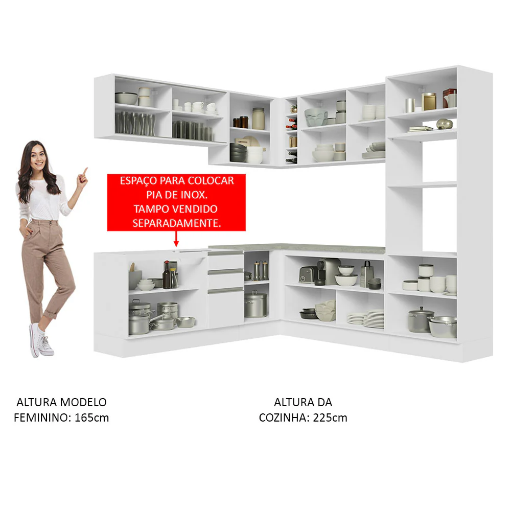 Armário de Cozinha Completa de Canto 459cm Branco Glamy Madesa 01 - Image 5