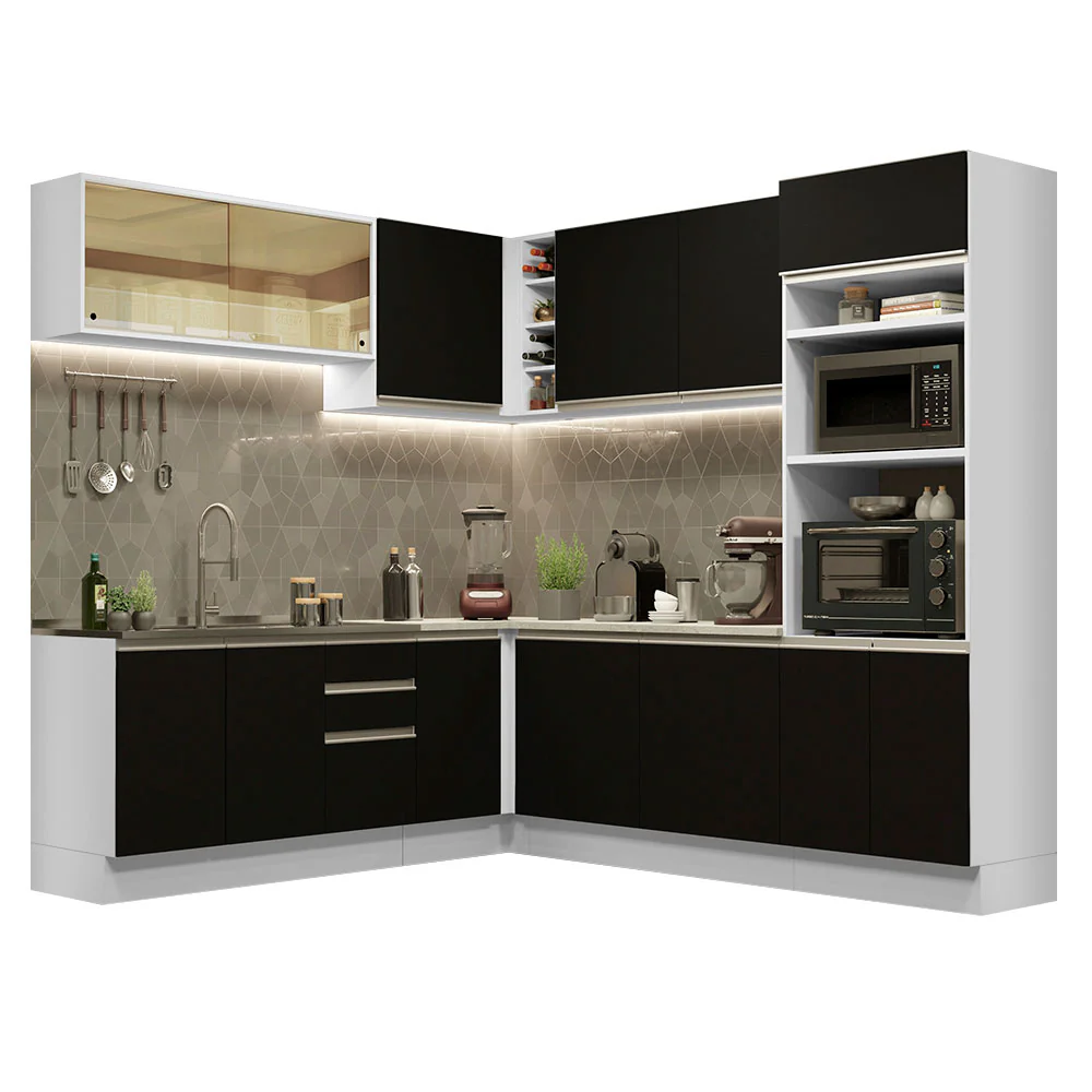 Armário de Cozinha Completa de Canto 459cm Branco Preto Glamy Madesa 01 - Image 2
