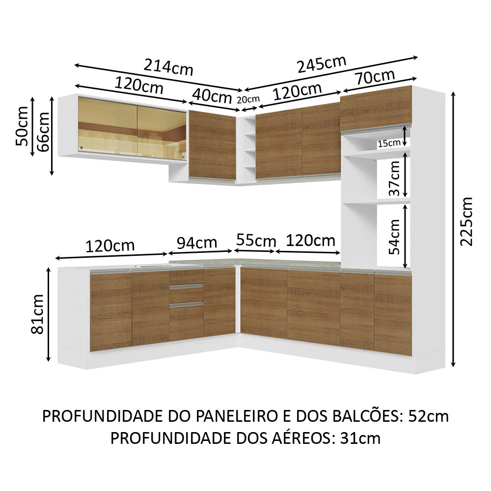 Armário de Cozinha Completa de Canto 459cm Branco Rustic Glamy Madesa 01 - Image 3