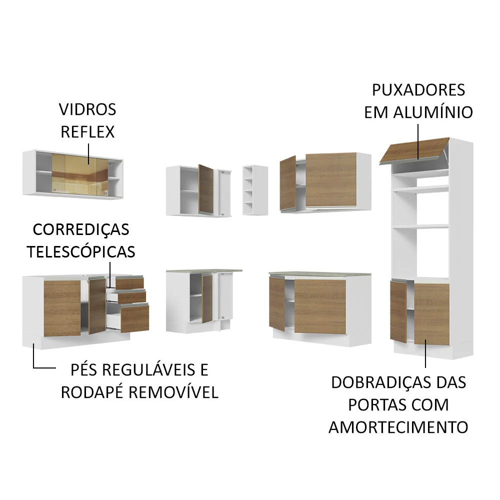 Armário de Cozinha Completa de Canto 459cm Branco Rustic Glamy Madesa 01 - Image 4