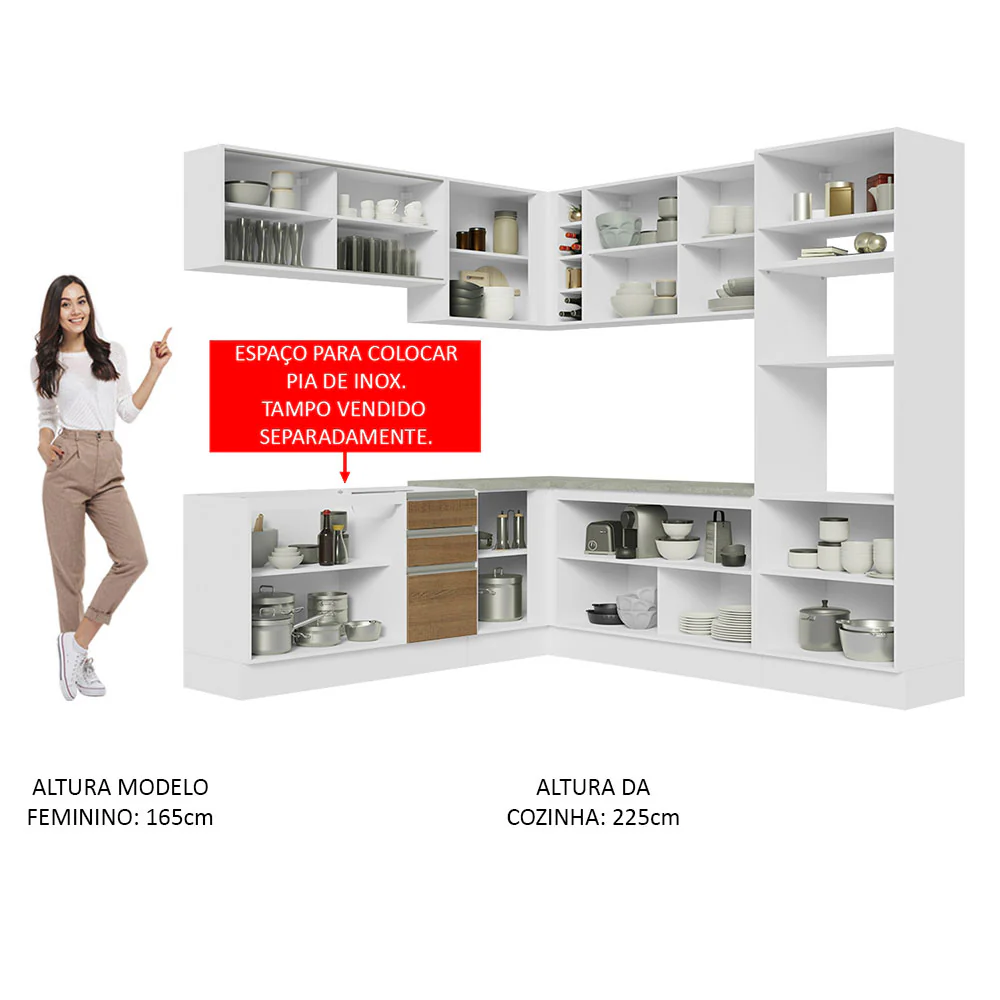 Armário de Cozinha Completa de Canto 459cm Branco Rustic Glamy Madesa 01 - Image 5