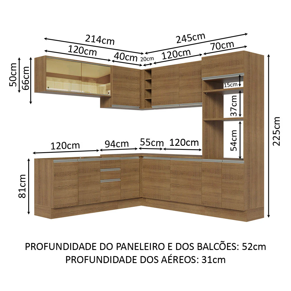 Armário de Cozinha Completa de Canto 459cm Rustic Glamy Madesa 01 - Image 3