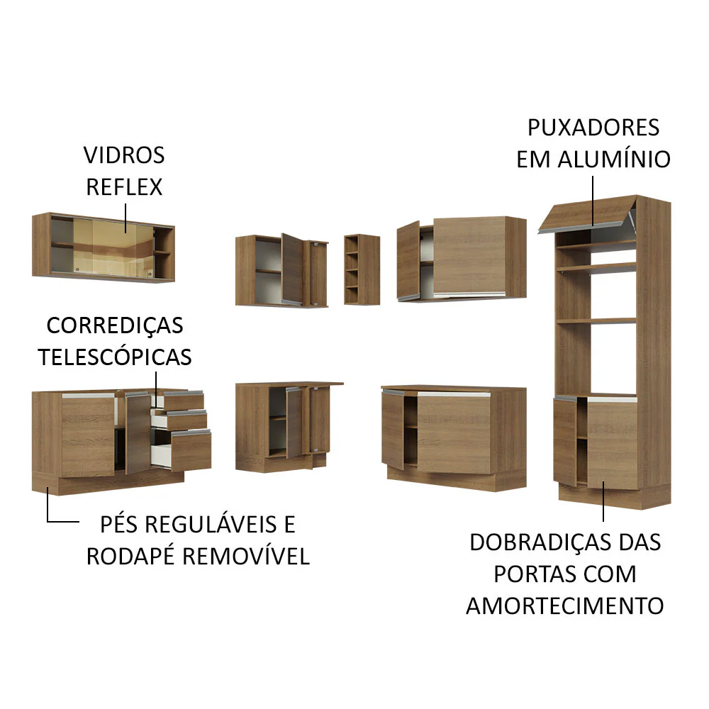 Armário de Cozinha Completa de Canto 459cm Rustic Glamy Madesa 01 - Image 4
