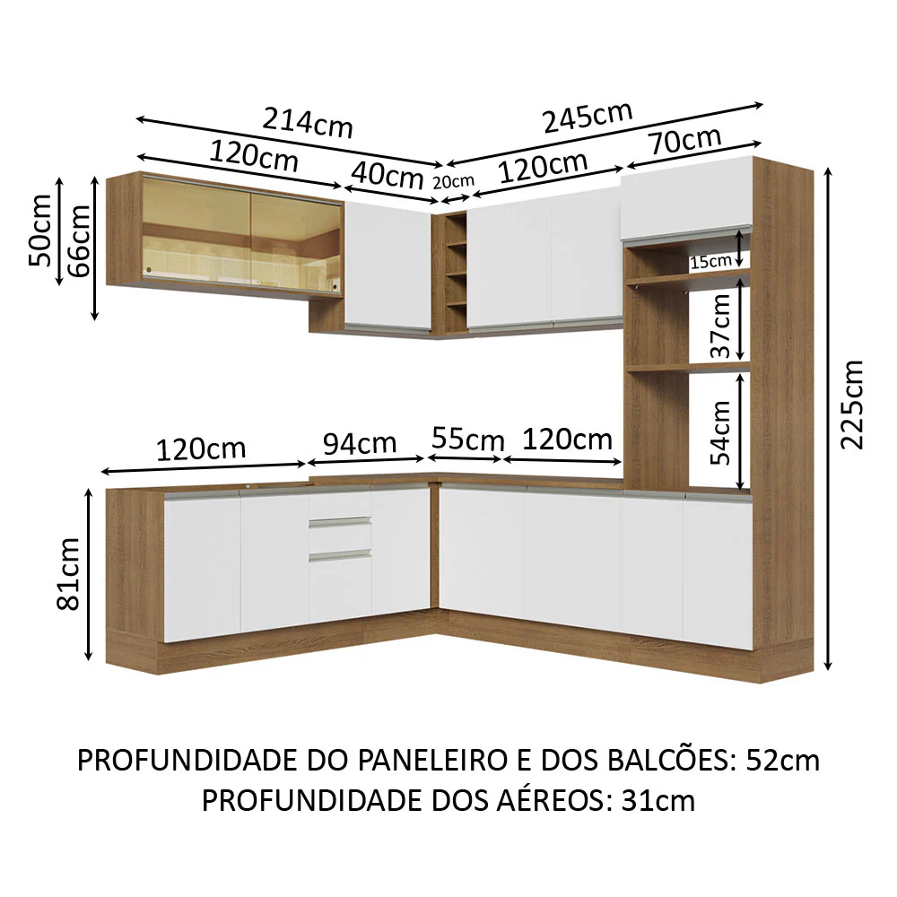 Armário de Cozinha Completa de Canto 459cm Rustic Branco Glamy Madesa 01 - Image 3