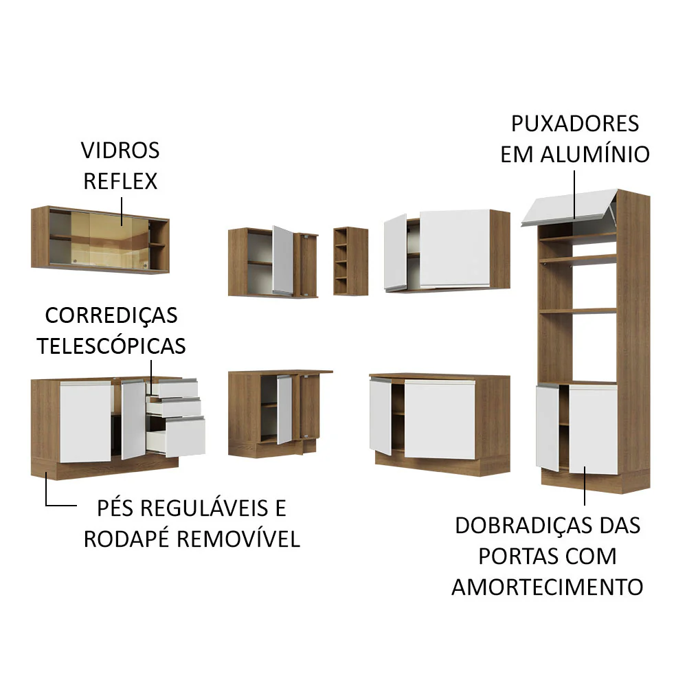Armário de Cozinha Completa de Canto 459cm Rustic Branco Glamy Madesa 01 - Image 4