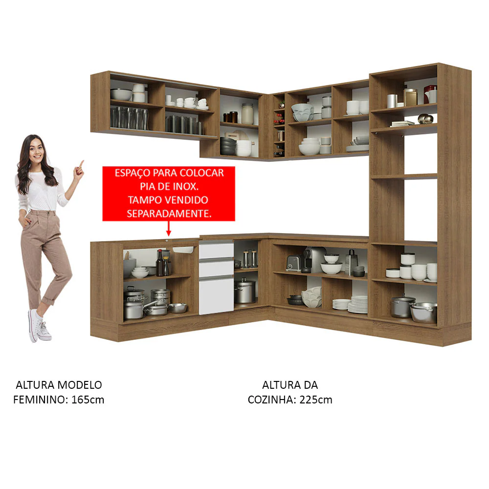 Armário de Cozinha Completa de Canto 459cm Rustic Branco Glamy Madesa 01 - Image 5