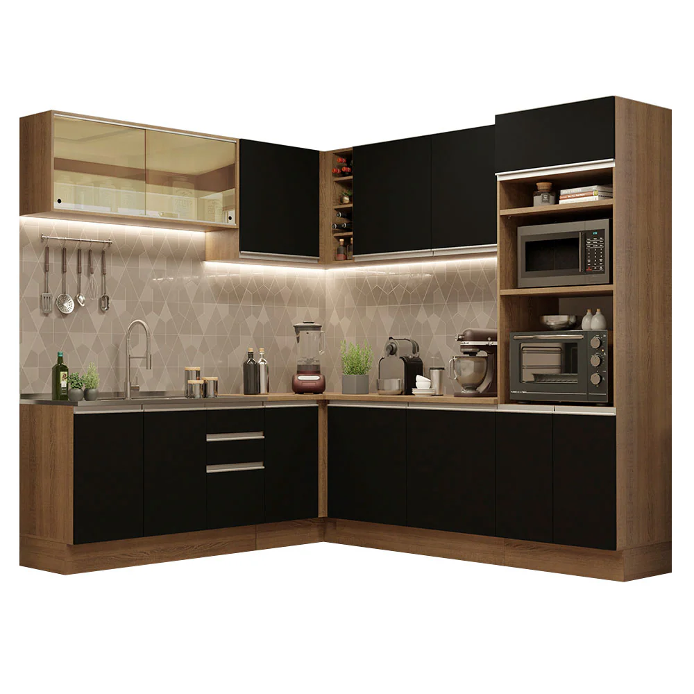Armário de Cozinha Completa de Canto 459cm Rustic Preto Glamy Madesa 01 - Image 2