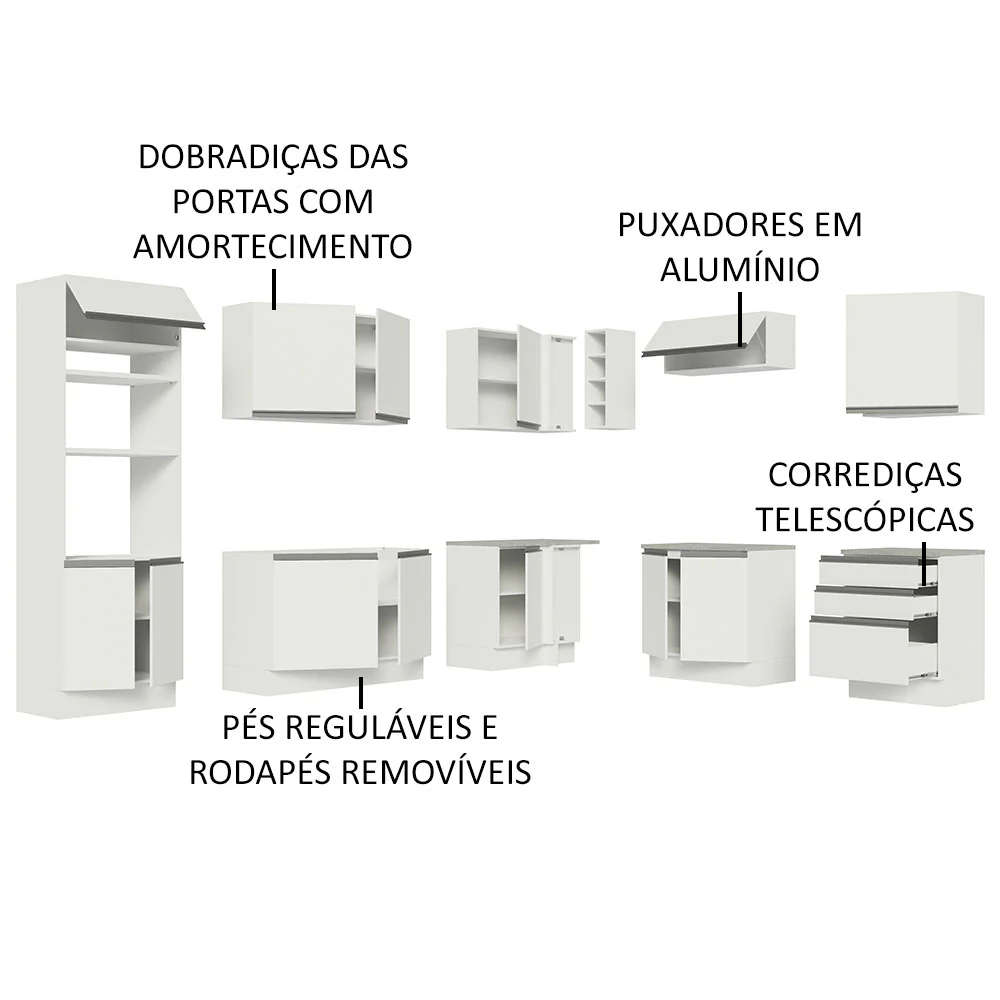 Armário de Cozinha Completa de Canto 479cm Branco Glamy Madesa 01 - Image 4