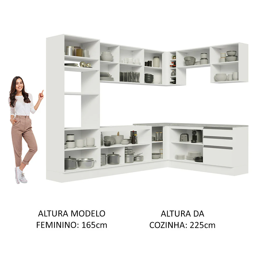 Armário de Cozinha Completa de Canto 479cm Branco Glamy Madesa 01 - Image 5