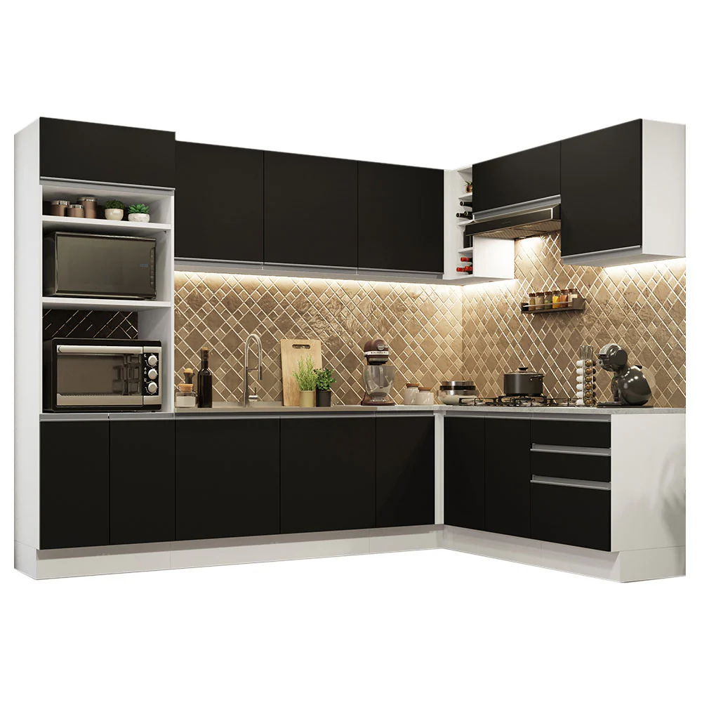 Armário de Cozinha Completa de Canto 479cm Branco Preto Glamy Madesa 01 - Image 2