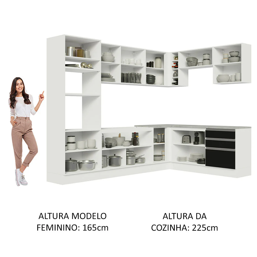 Armário de Cozinha Completa de Canto 479cm Branco Preto Glamy Madesa 01 - Image 5