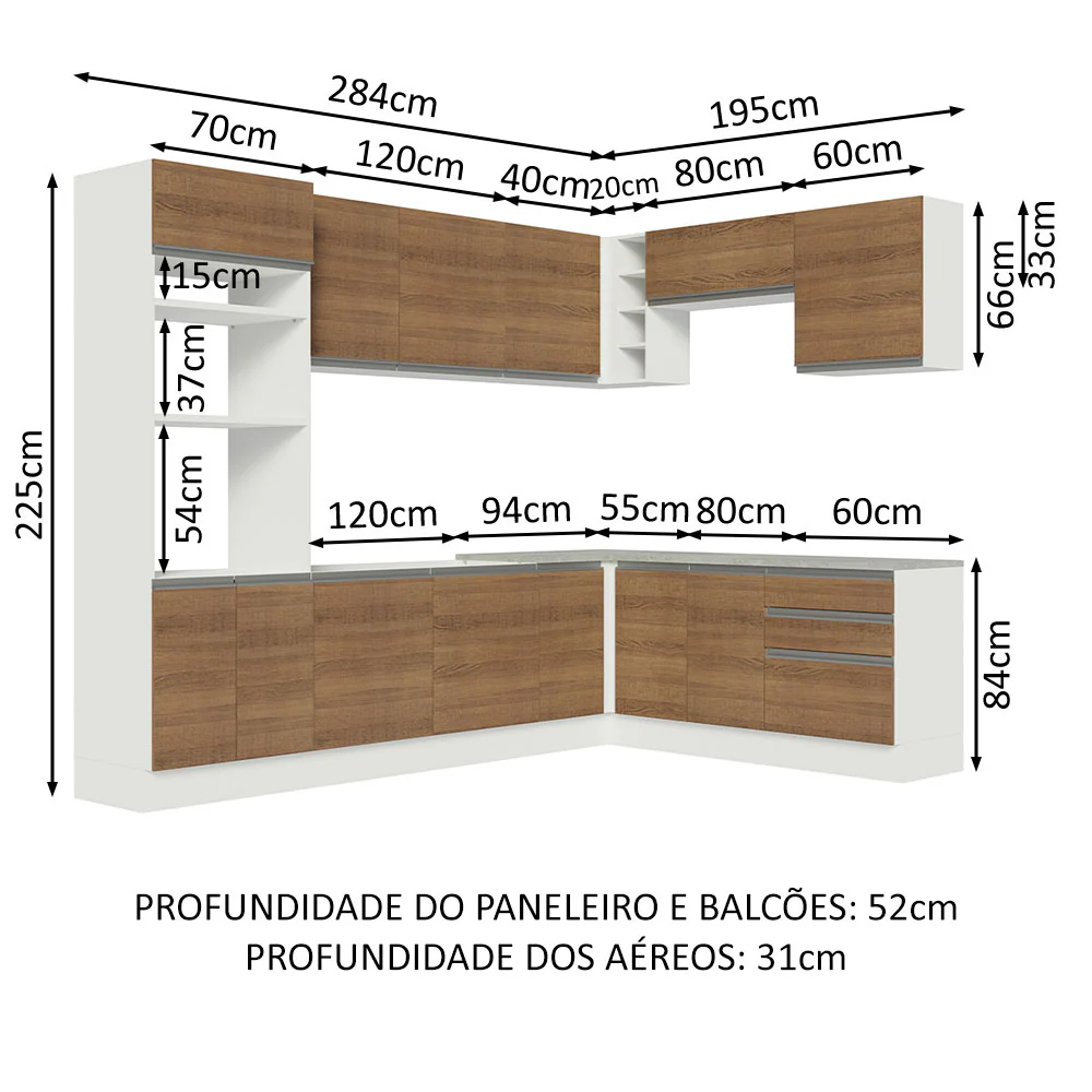 Armário de Cozinha Completa de Canto 479cm Branco Rustic Glamy Madesa 01 - Image 3