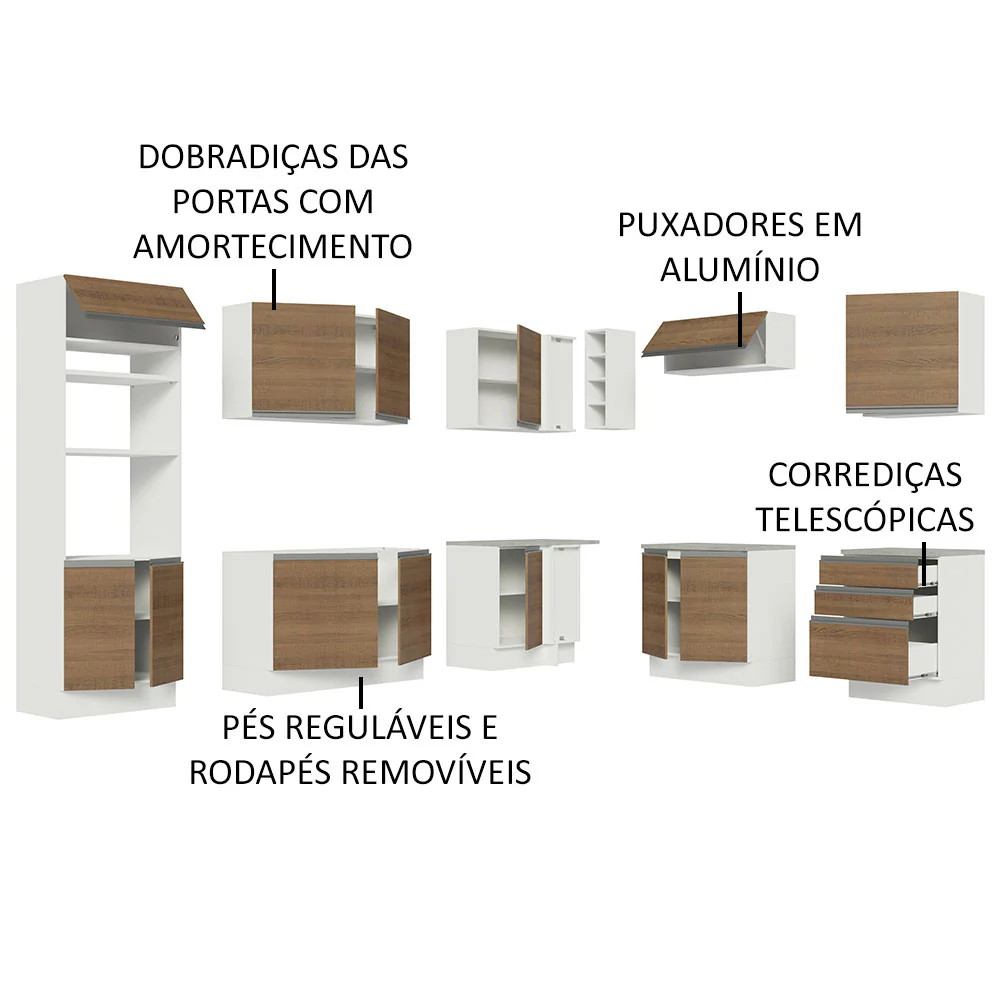 Armário de Cozinha Completa de Canto 479cm Branco Rustic Glamy Madesa 01 - Image 4