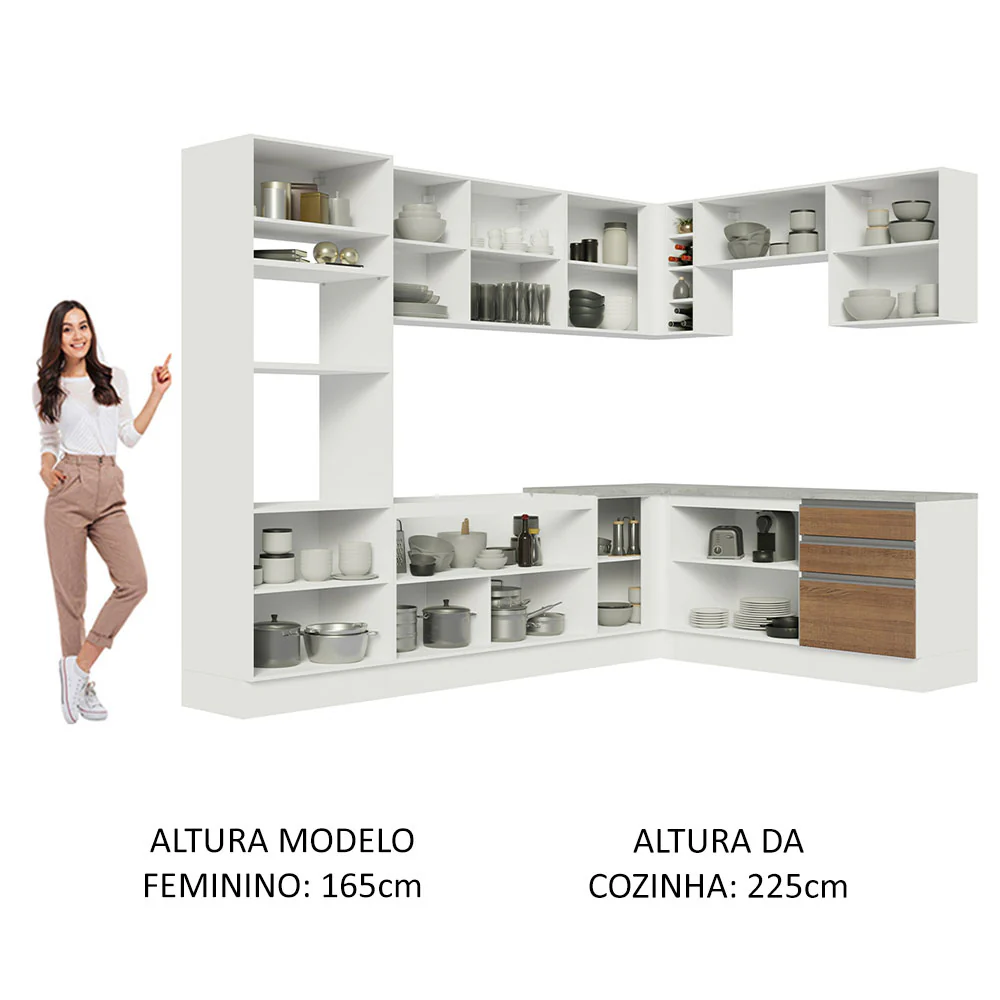 Armário de Cozinha Completa de Canto 479cm Branco Rustic Glamy Madesa 01 - Image 5