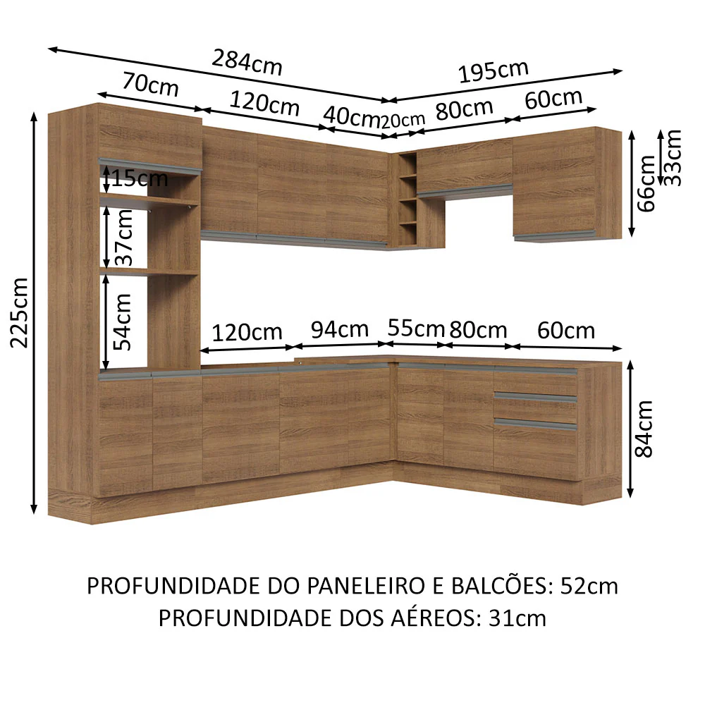 Armário de Cozinha Completa de Canto 479cm Rustic Glamy Madesa 01 - Image 3