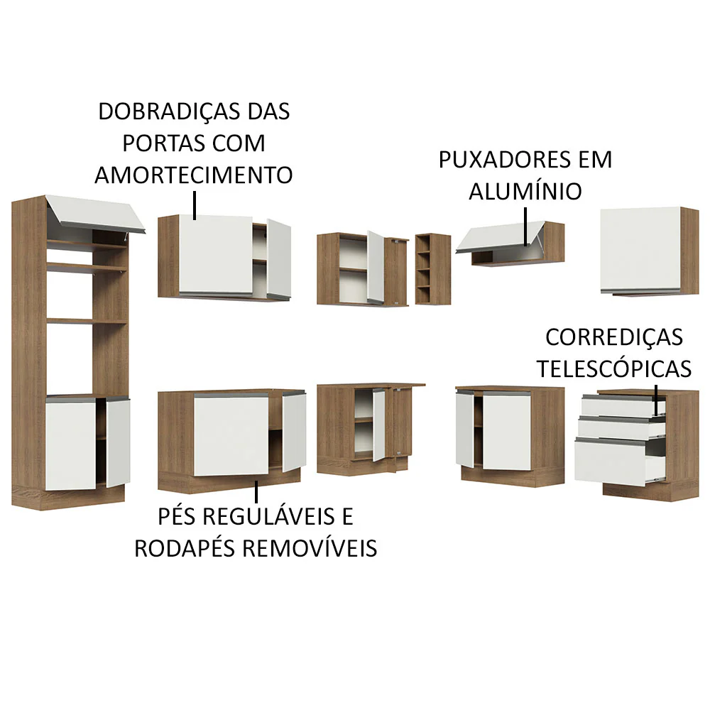Armário de Cozinha Completa de Canto 479cm Rustic Branco Glamy Madesa 01 - Image 4