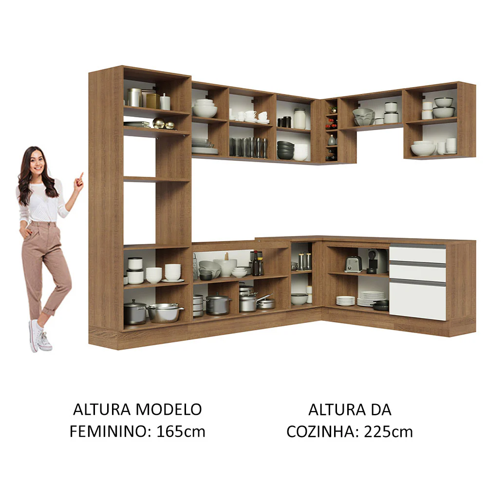Armário de Cozinha Completa de Canto 479cm Rustic Branco Glamy Madesa 01 - Image 5
